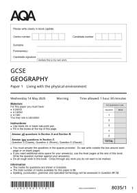Actual 2025 AQA GCSE GEOGRAPHY 8035/1 Paper 1 Merged Question Paper + Mark Scheme Actual