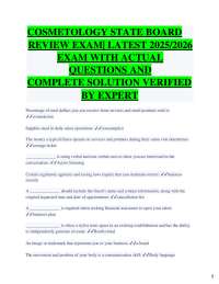 COSMETOLOGY STATE BOARD REVIEW EXAM| LATEST 2025/2026 EXAM WITH ACTUAL QUESTIONS AND COM