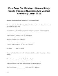 Five Guys Certification Ultimate Study Guide || Correct Questions And Verified Answers