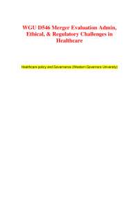 WGU D546 – Merger Evaluation: Administrative, Ethical, & Regulatory Challenges in Healthca