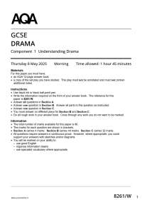 Actual 2025 AQA GCSE DRAMA 8261/W Component 1 Merged Question Paper + Mark Scheme Actual