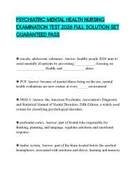 PSYCHIATRIC MENTAL HEALTH NURSING EXAMINATION TEST 2026 FULL SOLUTION SET GUARANTEED PASS