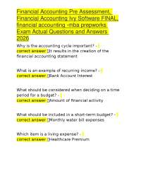 Financial Accounting Pre Assessment, Financial Accounting Ivy Software FINAL, financial ac
