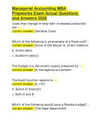 Managerial Accounting MBA Prepworks Exam Actual Questions and Answers 2026