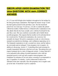 OBGYN APGO UWISE EXAMINATION TEST 2026 QUESTIONS WITH 100% CORRECT ANSWERS