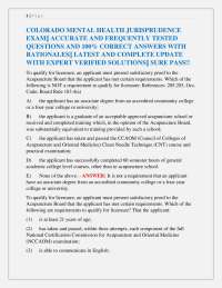 Colorado Mental Health Jurisprudence Exam Accurate Questions & Verified Answers 2025\2026