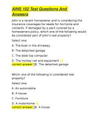 AINS 102 Insurance Test Questions and Answers