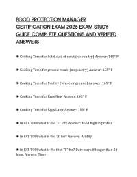FOOD PROTECTION MANAGER CERTIFICATION EXAM 2026 EXAM STUDY GUIDE COMPLETE QUESTIONS AND VE