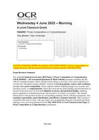 A LEVEL CLASSICAL GREEK: Actual June 2025 PAST PAPER 2: Prose Composition or Comprehensio
