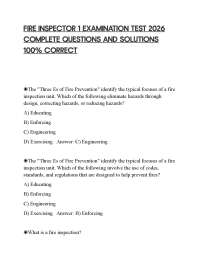 Fire Inspector 1 Examination Test Questions and Solutions