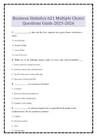 Business Statistics 621 Multiple Choice Questions Guide 2025-2026