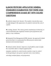 ILLINOIS PESTICIDE APPLICATOR GENERAL STANDARDS EXAMINATION TEST PAPER 2026 COMPREHENSIVE