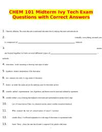 CHEM 101 Midterm Exam Questions and Answers