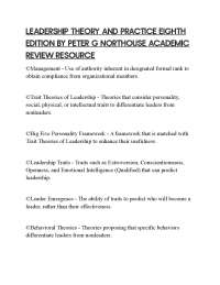 LEADERSHIP THEORY AND PRACTICE EIGHTH EDITION BY PETER G NORTHOUSE ACADEMIC REVIEW RESOURC