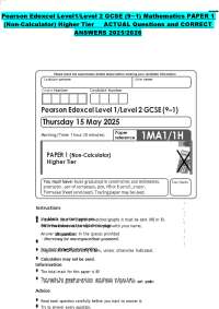 Pearson Edexcel Level1/Level 2 GCSE (9–1) Mathematics PAPER 1 (Non-Calculator) Higher Ti