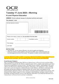 A Level Physical Education Past Paper 3: Socio-Cultural Issues (June 2025)