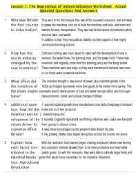 Lesson 1: The Beginnings of Industrialization Worksheet Actual Updated Questions And An