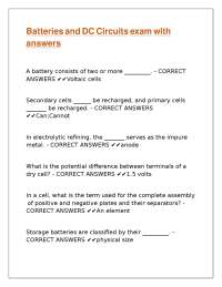 Batteries and DC Circuits Exam with Answers