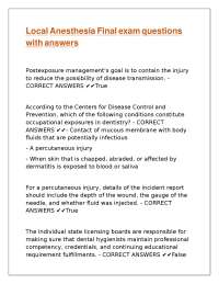 Local Anesthesia Final exam questions with answers,