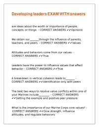 Leadership Development Exam with Answers: Marine Corps Core Values and Ethical Leadership