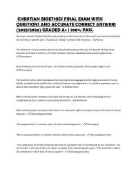 Christian Bioethics Final Exam Questions and Answers (2025/2026)