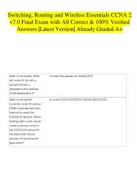 Switching, Routing and Wireless Essentials CCNA 2 v7.0 Final Exam with All Correct & 100