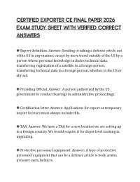 CERTIFIED EXPORTER CE FINAL PAPER 2026 EXAM STUDY SHEET WITH VERIFIED CORRECT ANSWERS
