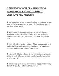CERTIFIED EXPORTER CE CERTIFICATION EXAMINATION TEST 2026 COMPLETE QUESTIONS AND ANSWERS