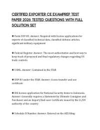 CERTIFIED EXPORTER CE EXAMPREP TEST PAPER 2026 TESTED QUESTIONS WITH FULL SOLUTION SET