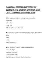 CANADIAN CERTIFIED INSPECTOR OF SEDIMENT AND EROSION CONTROL CANCISEC EXAMPREP TEST PAPER