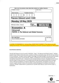 A LEVEL ECONOMICS A: Actual May 2025 PAST PAPER 2: The National and Global Economy. All A