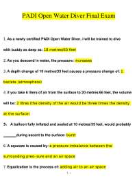 PADI Open Water Diver Final Exam: Questions and Answers