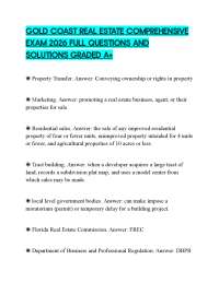 GOLD COAST REAL ESTATE COMPREHENSIVE EXAM 2026 FULL QUESTIONS AND SOLUTIONS GRADED A+