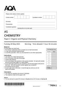 Actual 2025 AQA AS CHEMISTRY 7404/2 Paper 2 Merged Question Paper + Mark Scheme + Insert