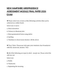 NEW HAMPSHIRE JURISPRUDENCE ASSESSMENT MODULE FINAL PAPER 2026 EXAM