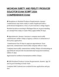 MICHIGAN SURETY AND FIDELITY PRODUCER SOLICITOR EXAM SCRIPT 2026 COMPREHENSIVE EXAM