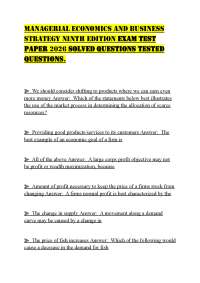 MANAGERIAL ECONOMICS AND BUSINESS STRATEGY NINTH EDITION EXAM TEST PAPER 2026 SOLVED QUEST