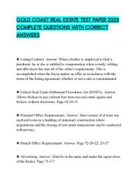 GOLD COAST REAL ESTATE TEST PAPER 2026 COMPLETE QUESTIONS WITH CORRECT ANSWERS