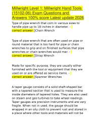 Millwright Level 1: Millwright Hand Tools (15102-06) Exam Questions and Answers 100% score