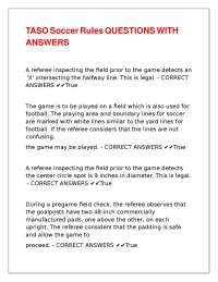 TASO Soccer Rules QUESTIONS WITH ANSWERS