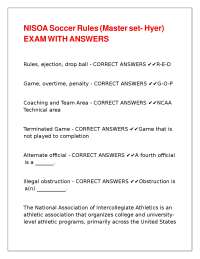 NISOA Soccer Rules (Master set- Hyer) EXAM WITH ANSWERS