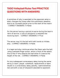 TASO Volleyball Rules Test PRACTICE QUESTIONS WITH ANSWERS