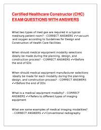 Certified Healthcare Constructor (CHC) EXAM QUESTIONS WITH ANSWERS
