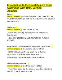 Introduction to the Legal System Exam Questions and Answers