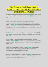 Tax Preparer Final Exam Review UPDATED ACTUAL QUESTIONS AND CORRECT ANSWERS