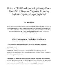 Child Development Psychology Exam Guide 2025: Piaget vs. Vygotsky