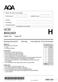 Actual 2025 AQA GCSE BIOLOGY 8461/2H Paper 2 Higher Tier Question Paper + Mark Scheme Act