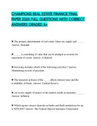 CHAMPIONS REAL ESTATE FINANCE FINAL PAPER 2026 FULL QUESTIONS WITH CORRECT ANSWERS GRADED