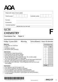 2025 AQA GCSE CHEMISTRY 8462/2F Paper 2 Foundation Tier Merged Question Paper + Mark Schem