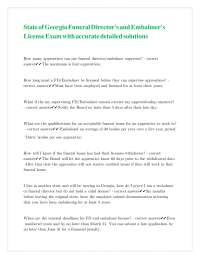Georgia Funeral Director's and Embalmer's License Exam Questions and Answers